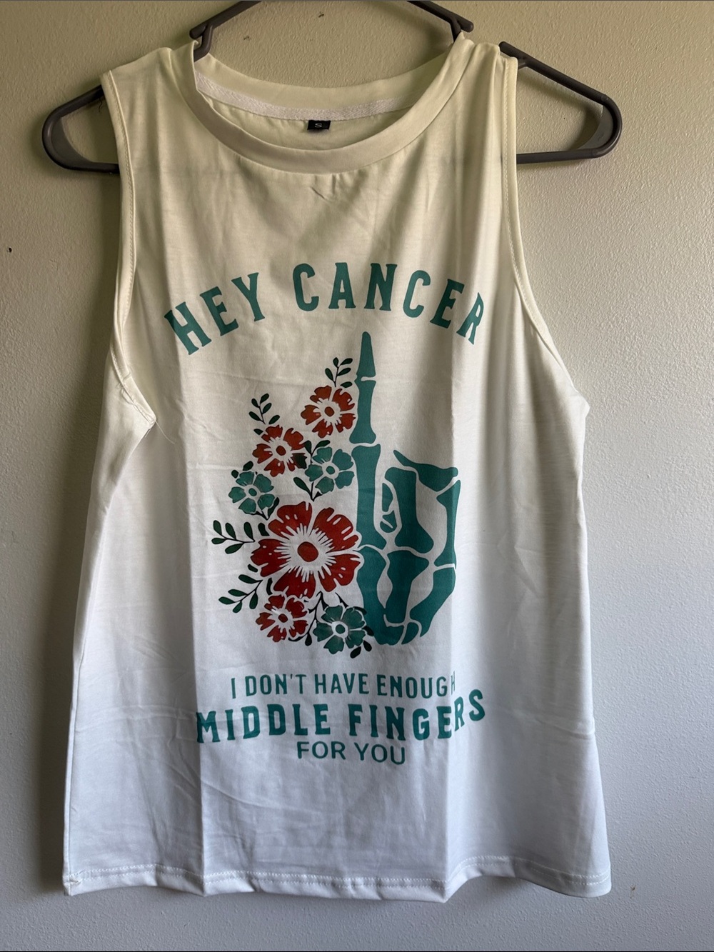 Hey Cancer Graphic Muscle Tank - Teal & Rust Floral Print